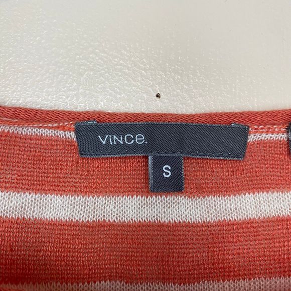 VINCE woman's size small S linen striped orange pullover lightweight sweater - Picture 8 of 9